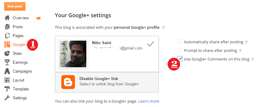 enable google plus comments on blogger