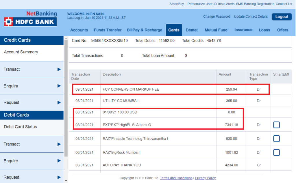 fcy conversion markup fee 256.94