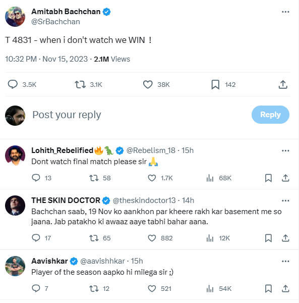 Amitabh Bachchan get epic replies about cricket world cup on X
