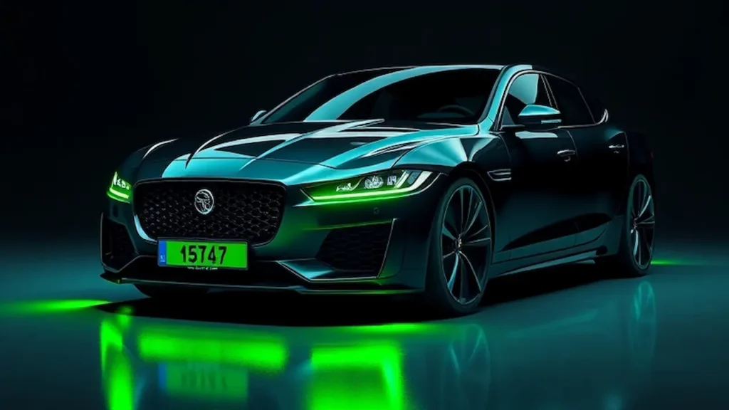 Jaguar with green number plate