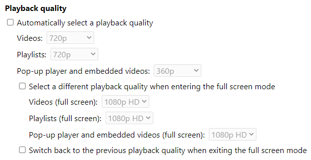 Playback quality on YouTube